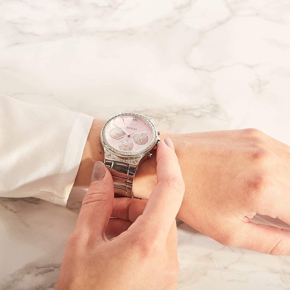 New GUESS Silver & Pink Chronograph Watch main image 8